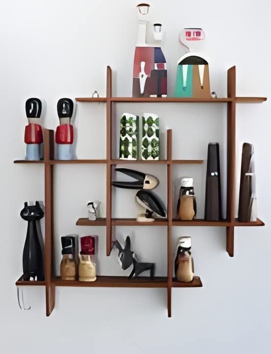 Extend Crafts Wooden Wall Mount Floating Rack Shelves Wall Bracket Cabinet for Home Decoration Living Room Kitchen Rack Bedroom Office Display Unit Storage Intersecting Shelf