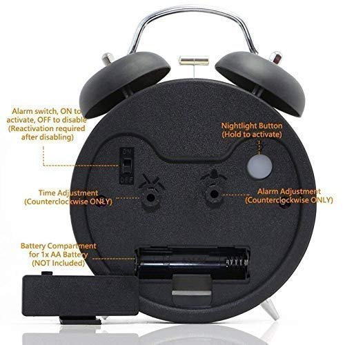 Vintage Twin Bell Table Alarm Clock with Nightlight for Home Office Bedroom Study Table