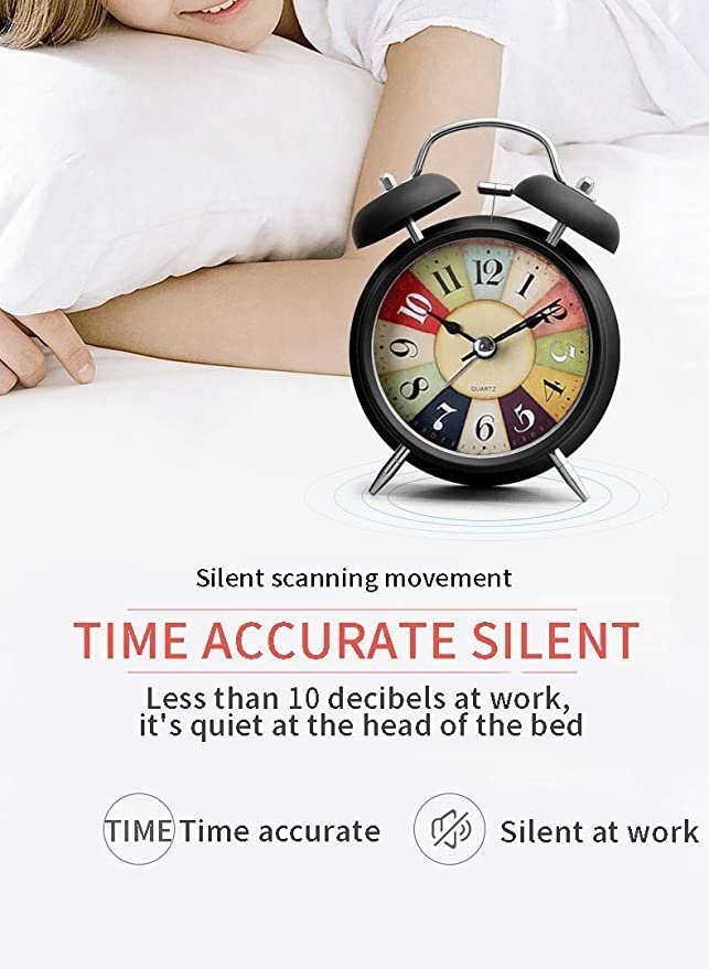 Vintage Twin Bell Table Alarm Clock with Nightlight for Home Office Bedroom Study Table