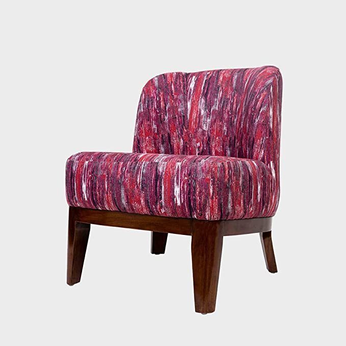 Timberly Upholstered Printed Single Seater Sofa Chair with Matching Cushion, Rest Chair for Living Room, Bedroom, Hall, Lounge and Balcony, Teak Wood, Fabric (Red)