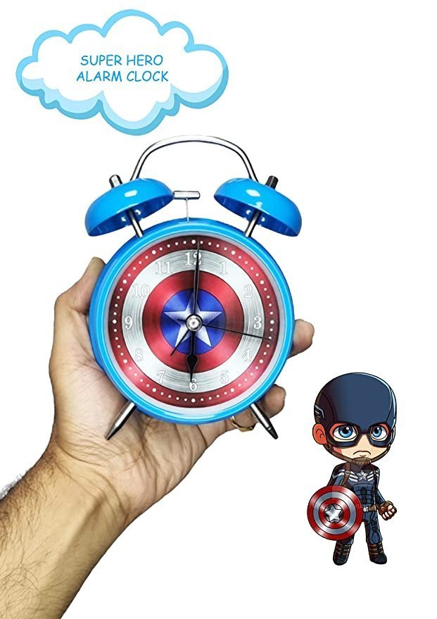 RIANZ Girl's and Boy's Metal Twin Bell Super Hero Table Alarm Clock (Blue)