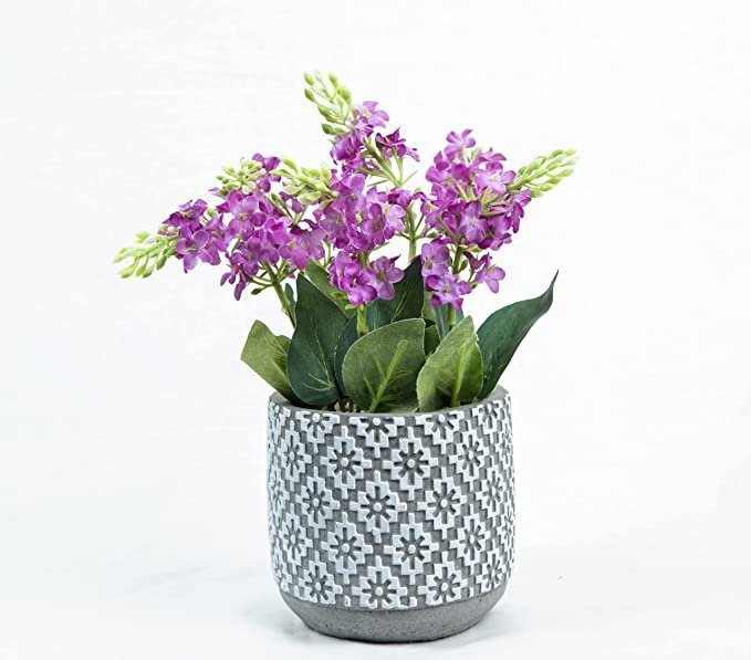 &BLOOMS Set of 3 Artificial Ceramic Flower Pot for Home Office Decoration Brazilian Lilacs Natural Looking Artificial Flower in Moroccan Pot-Size-19X14 CM