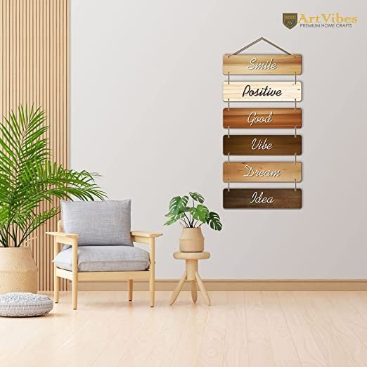 Artvibes Designer Wooden Wall Hanger , MDF Wood, Decorative, for Home Decor, Office (WH_3204N, Multicolour, Motivational) - Set of 6
