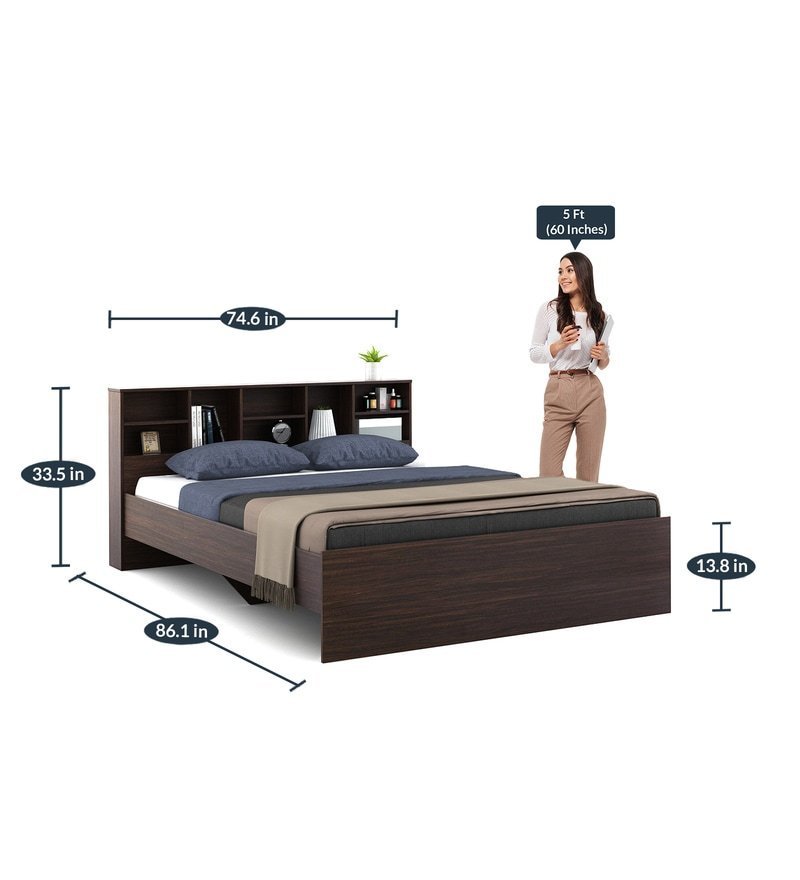 Austin King Size Bed with Headboard Storage in Choco Walnut Finish
