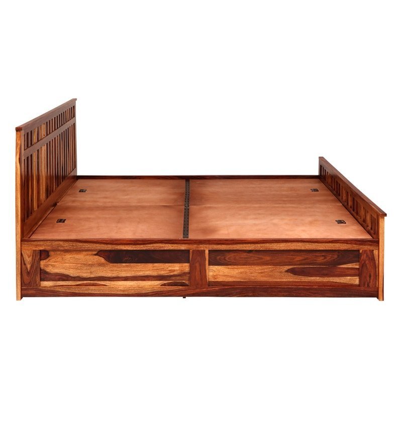 Beatrice Queen Size Bed with Drawer Storage in Honey Finish