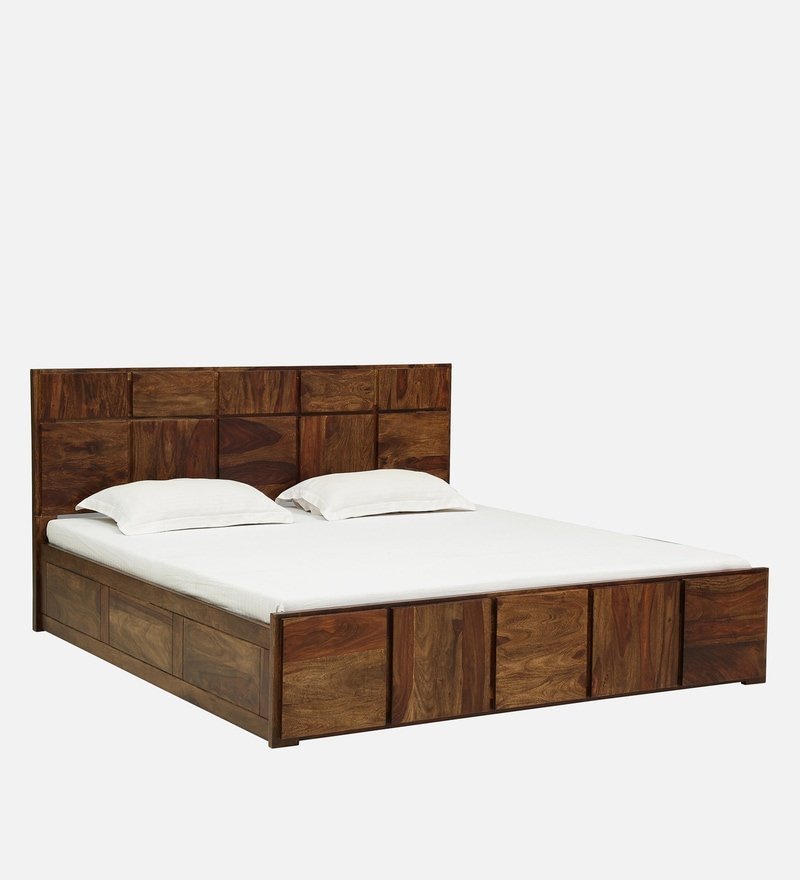 Bergen Solid Wood King Size Bed With Box Storage In Provincial Teak Finish