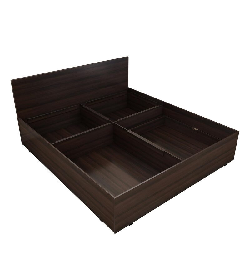 Rhino Queen Size Bed with Side Drawer Storage in Dark Wallnut Finish