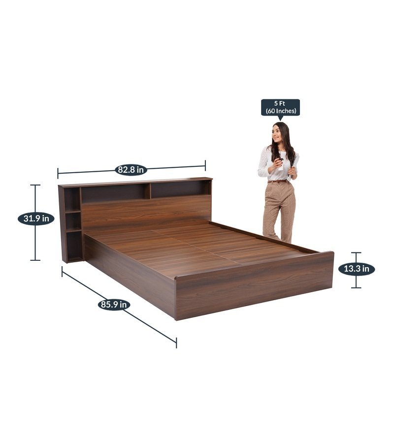 Torrie King Size Bed with Storage in Classic Walnut Finish